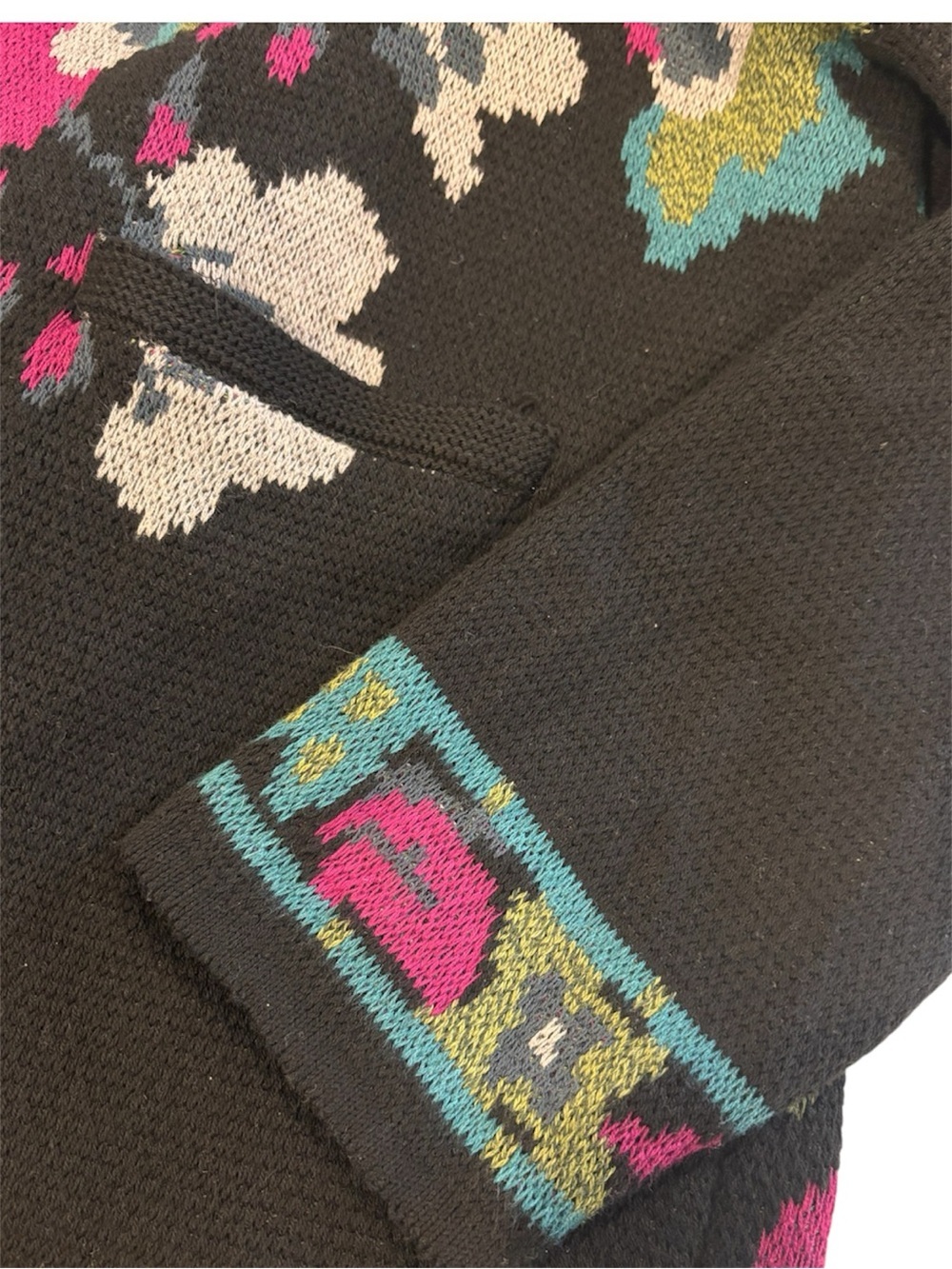 J. Jill Black Floral Long Duster Cardigan Sweater Coatigan Size XL Front Pockets - Picture 5 of 8